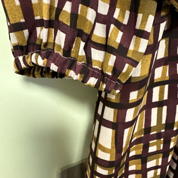 NEW Gal Meets Glam Lindsey 3/4 Slv Dress Sze 2 Windowpane Multi Tie Neck Pockets - Picture 6 of 13